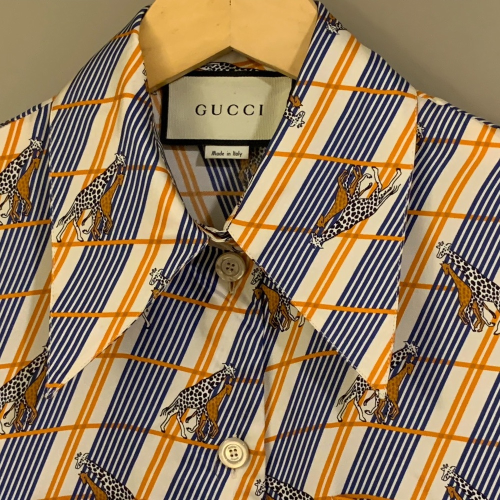 Gucci Silk Heritage Giraffe Twill Long Sleeve Button Up Blouse Italy Size 40 - Picture 7 of 16